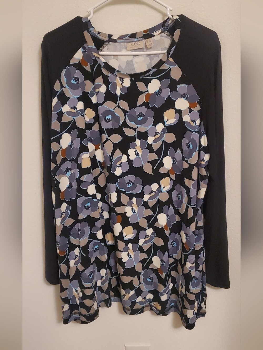LOGO By Lori Goldstein Long Sleeve Raglan Top - Tunic Floral Size 1X